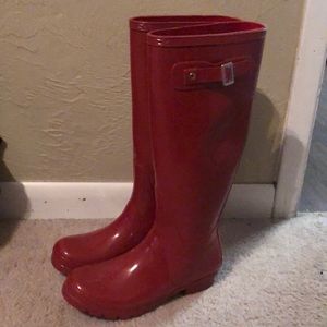 Bright red rain boots
